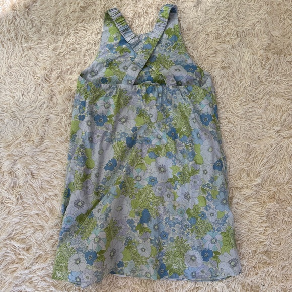 MNG Floral Cross Back Mini Dress 100% Cotton Blue Green SZ XL built in bandeau - Picture 7 of 8